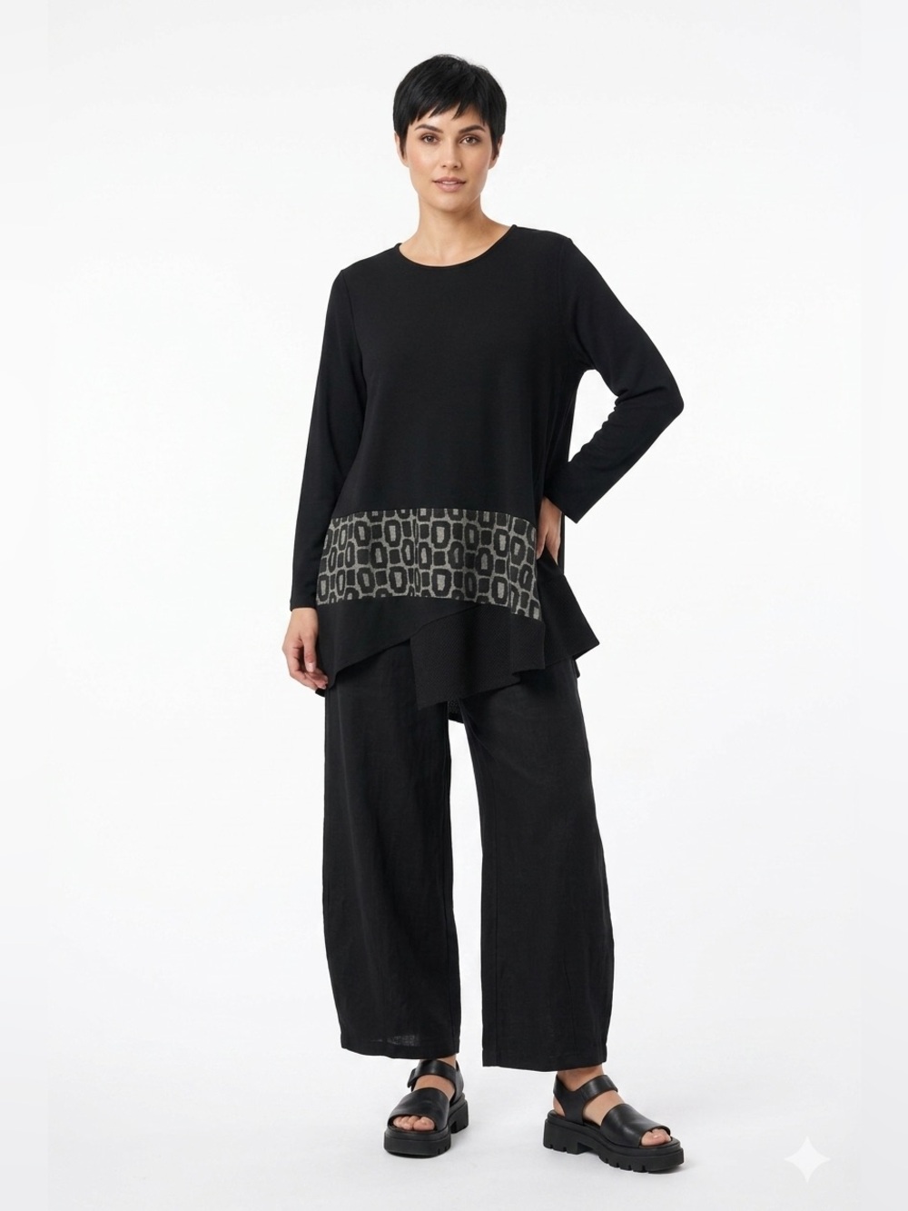 ALEMBIKA Unstoppable Tunic Top Asymetric Hemline Long Sleeves Crew Neck Sz XL